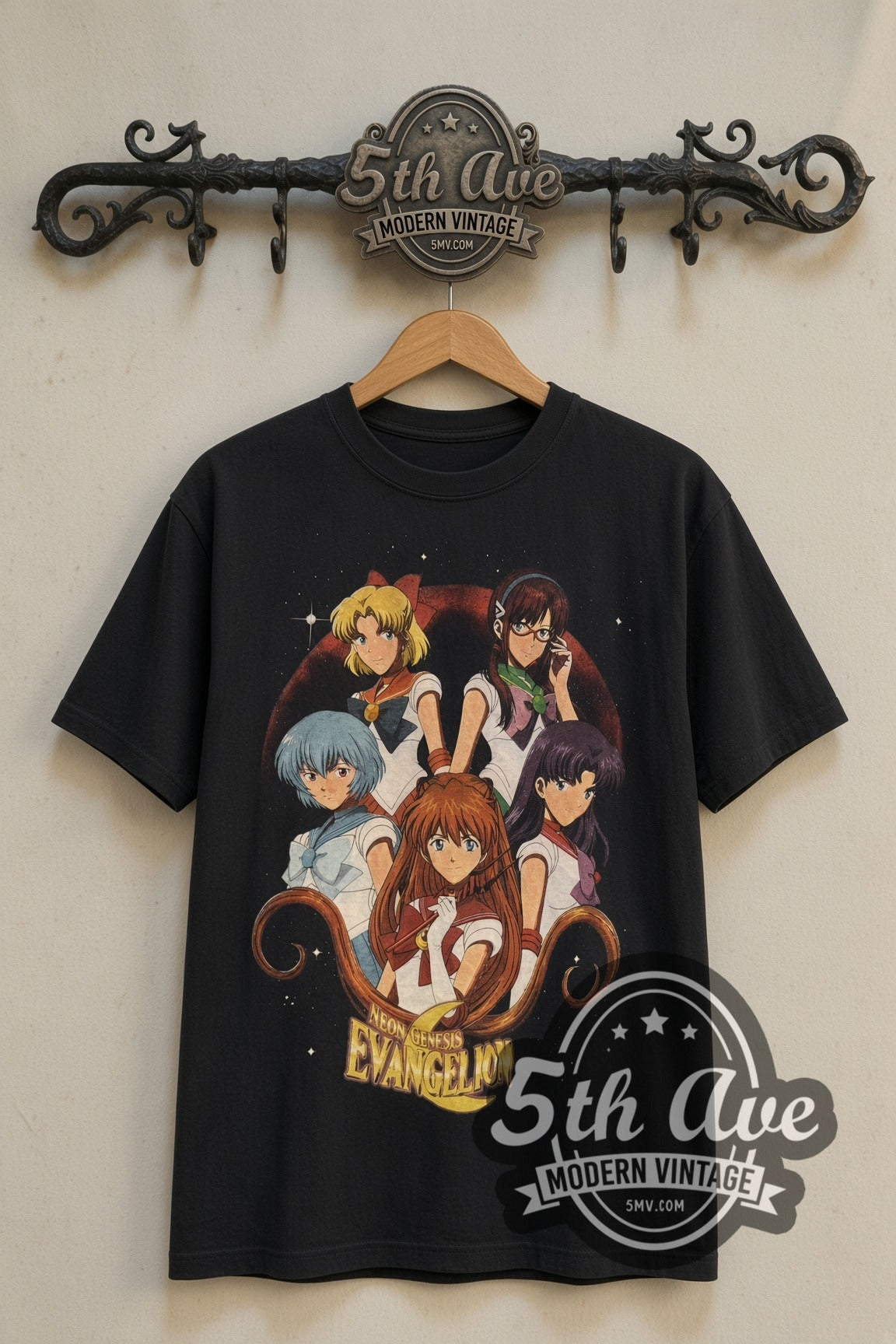 Neon Genesis Evangelion Sailor Girls & Asuka Panels anime tee front on 5th Ave iron rack