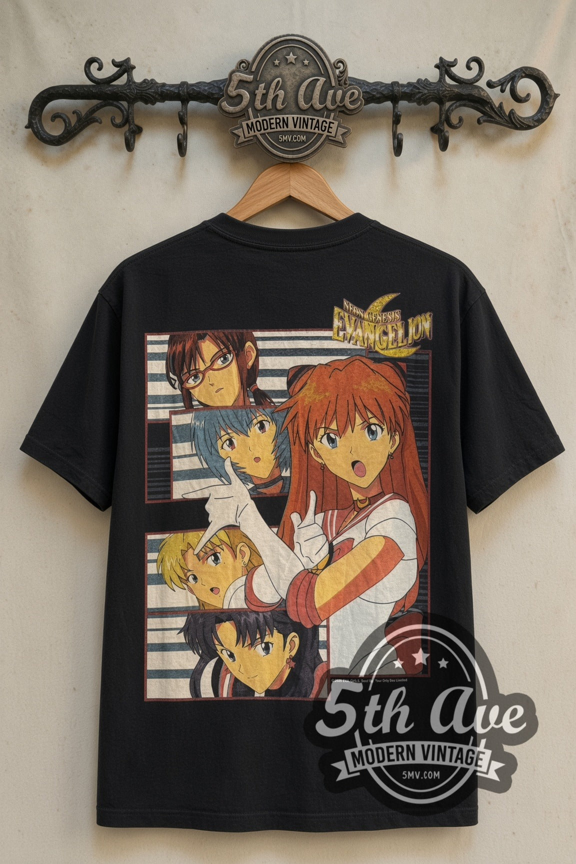 Back print of Neon Genesis Evangelion Sailor Girls & Asuka Panels tee on 5th Ave rack
