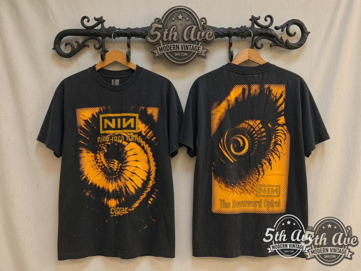 Nine Inch Nails vintage band t-shirt front and back on rack