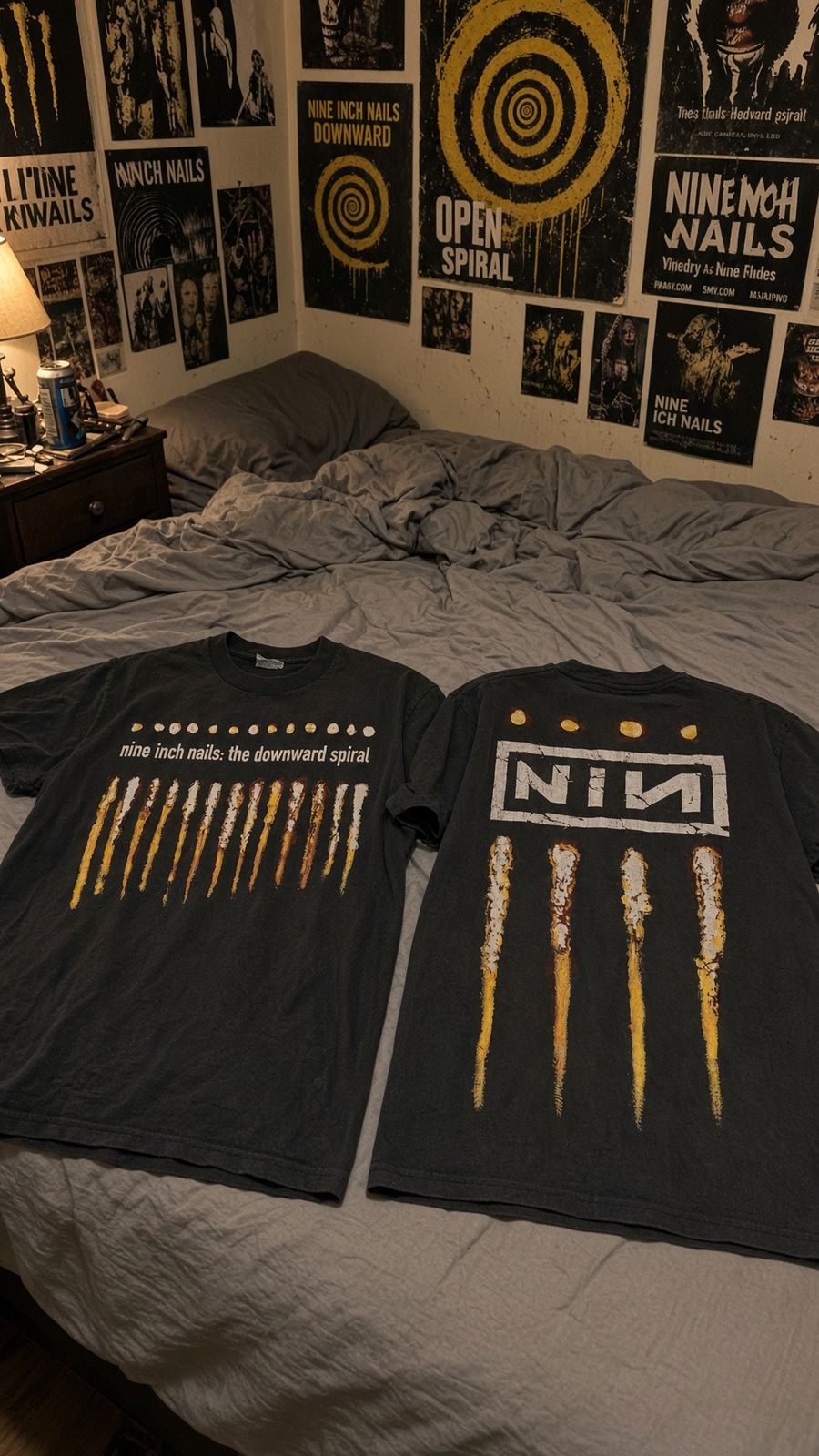 Nine Inch Nails The Downward Spiral vintage band t-shirt on bed