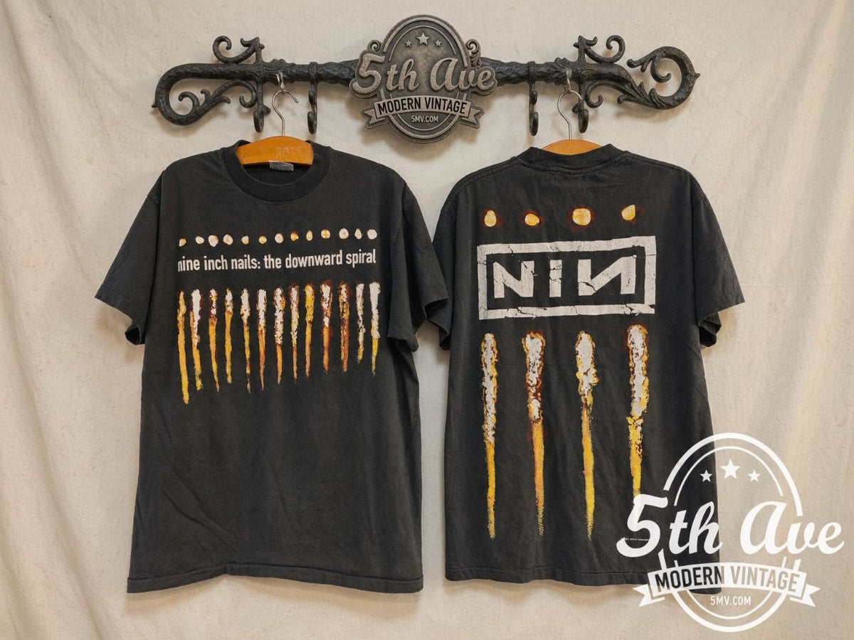 Nine Inch Nails The Downward Spiral vintage band t-shirt front and back on rack