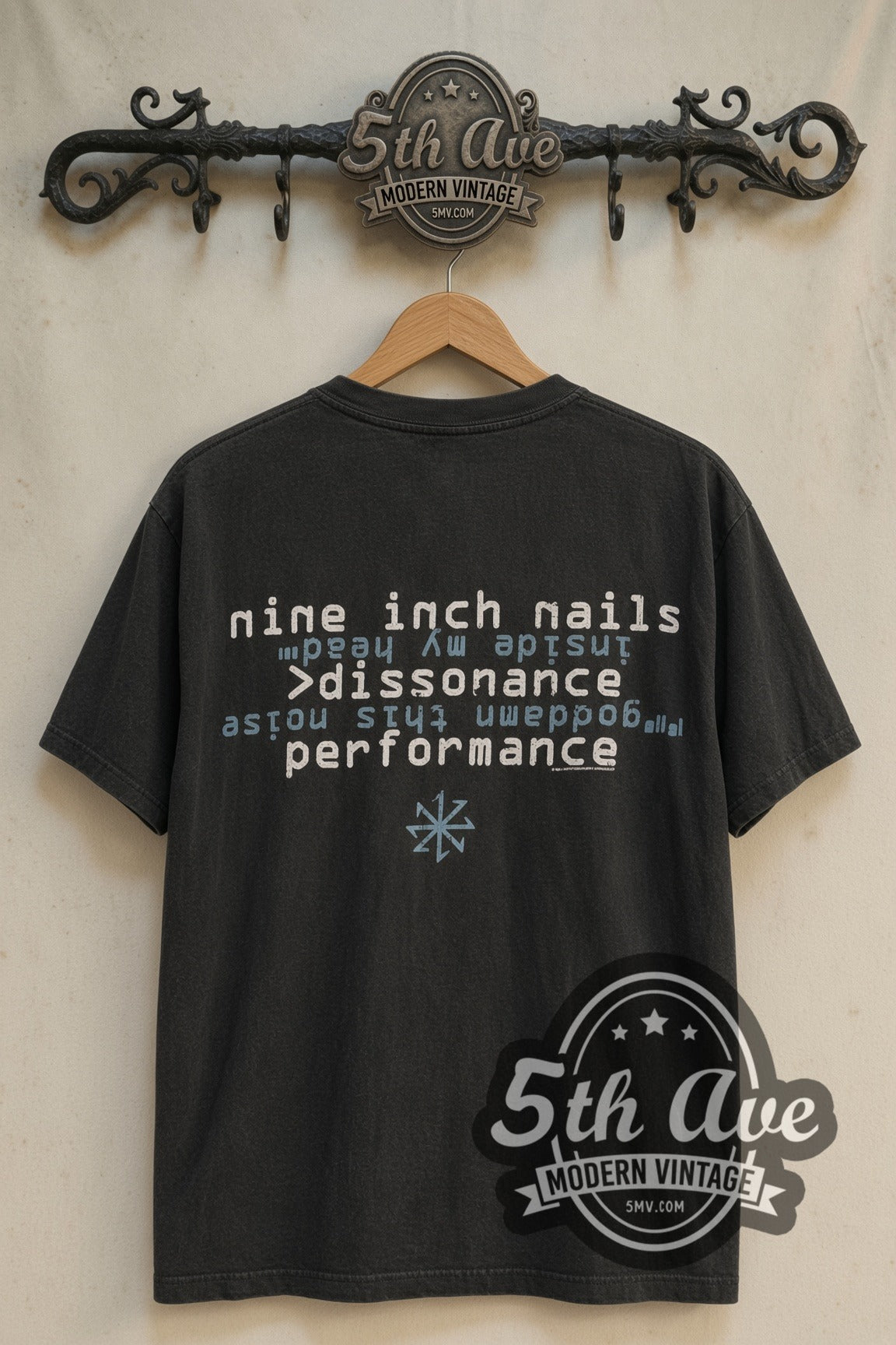 NIN dissonance performance text on band t-shirt back on rack