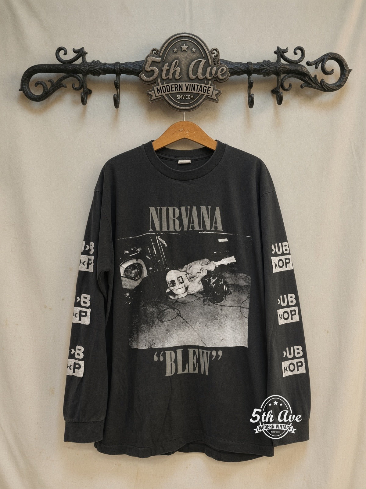 Nirvana Blew Kurt Stage Floor Sub Pop LS vintage band t-shirt on rack