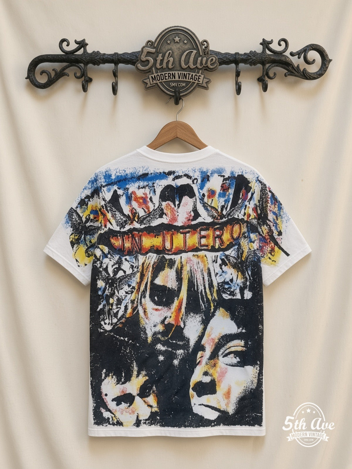 Nirvana Faces Collage all over print vintage tee back on cream 5th Ave rack