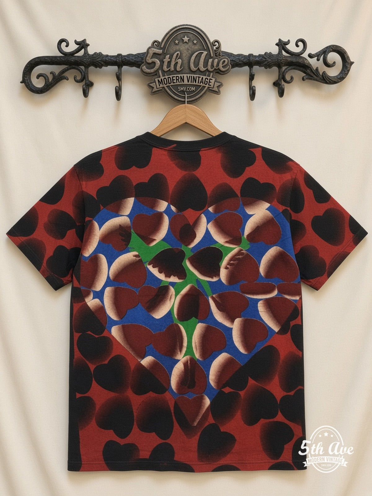 Nirvana Heart Lilies all over print vintage tee back on cream 5th Ave rack