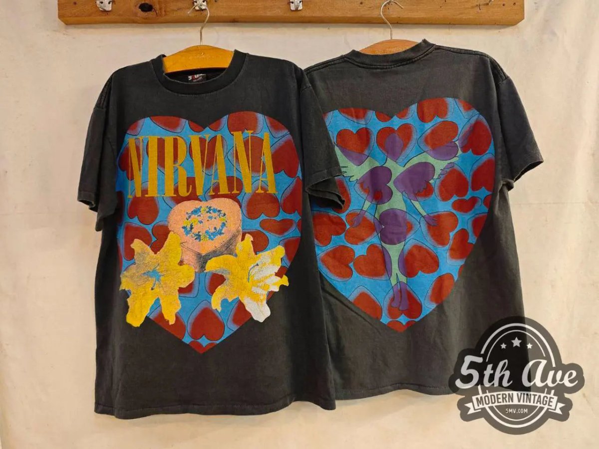 Nirvana Heart - Shaped Box - New Vintage Band Over Print T shirt - Vintage Band Shirts
