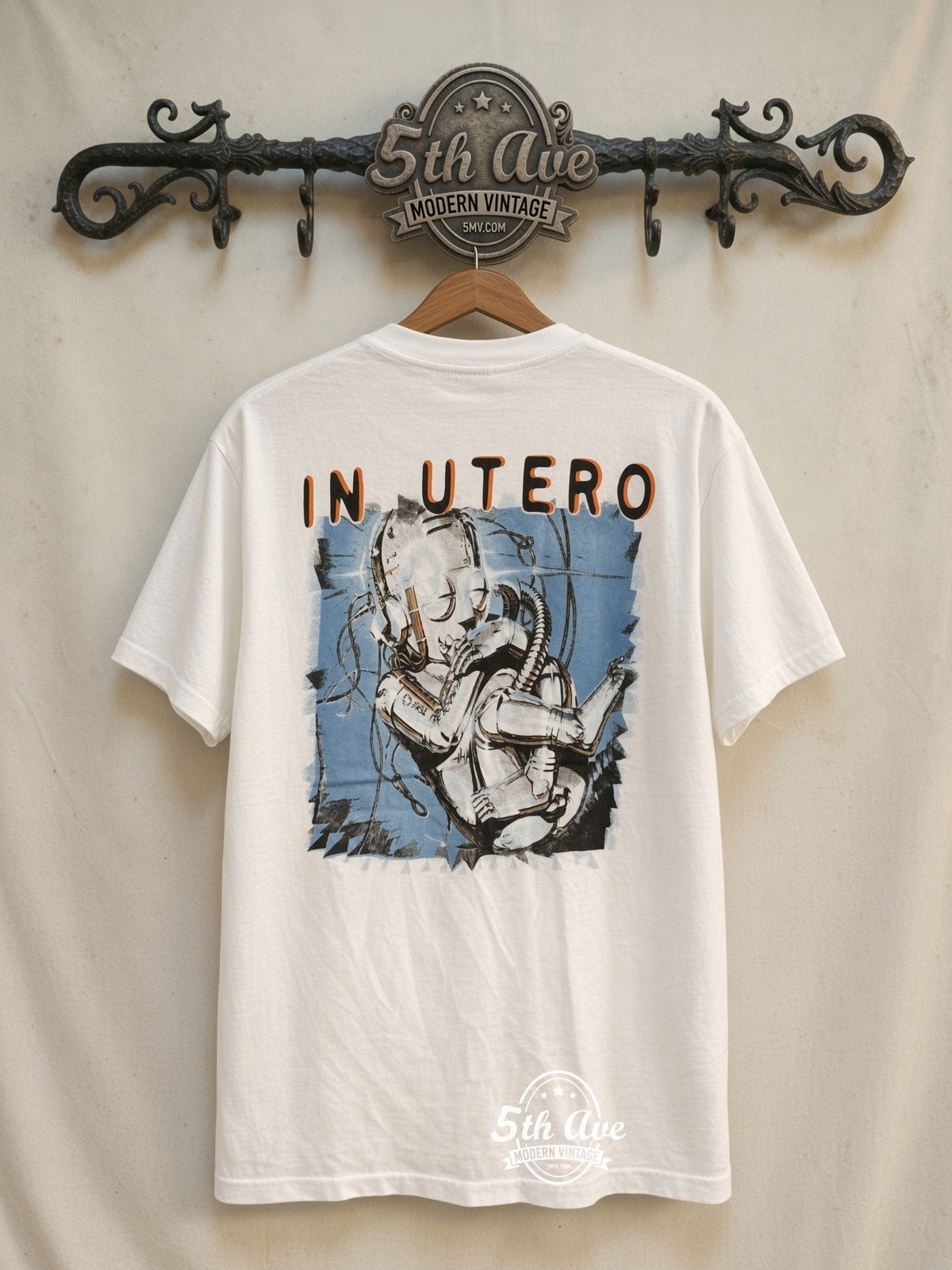 Nirvana Heart-Shaped Box Single Art / In Utero Angel White vintage t-shirt back on rack