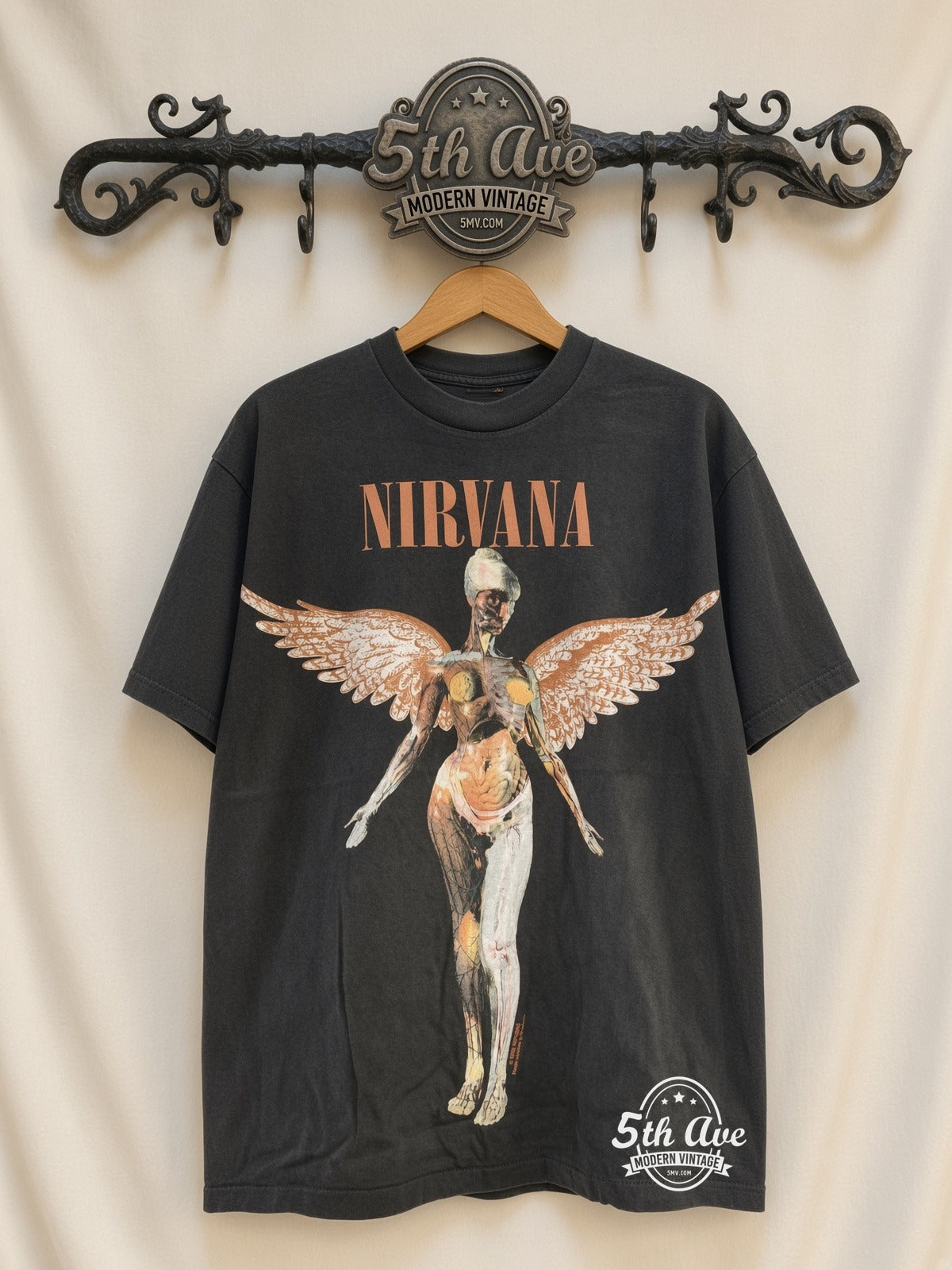 Nirvana In Utero Anatomical Angel Peach vintage band t-shirt on rack