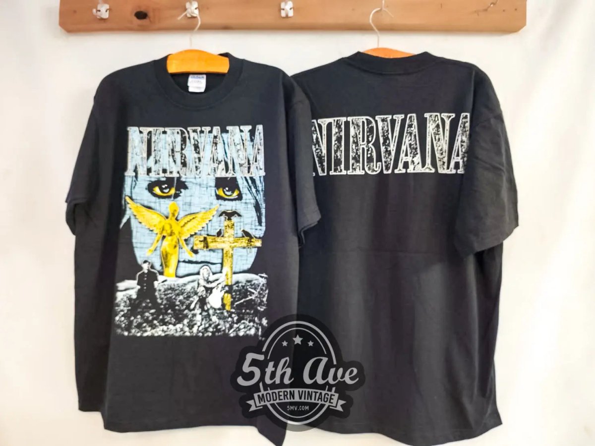 Nirvana In Utero Gold Cross - New Vintage Band T shirt - Vintage Band Shirts
