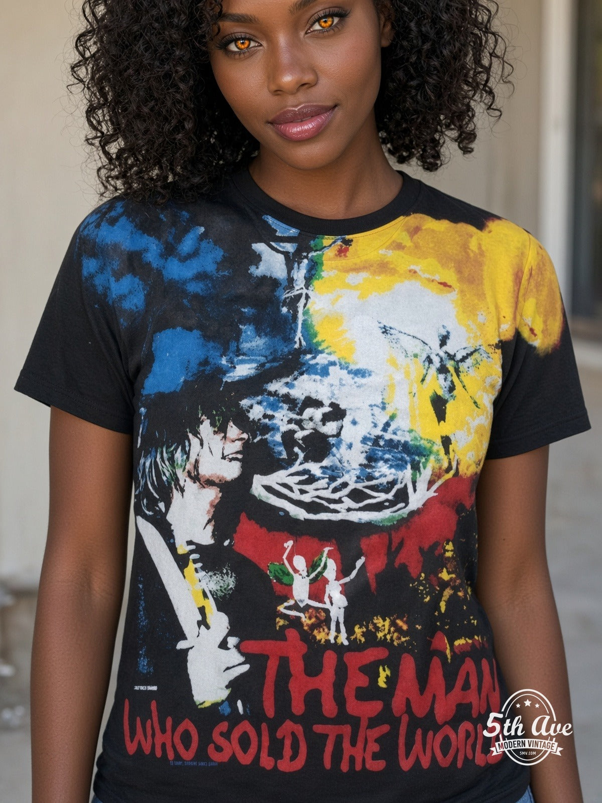 Nirvana Man Who Sold The World Black all over print vintage tee model wearing