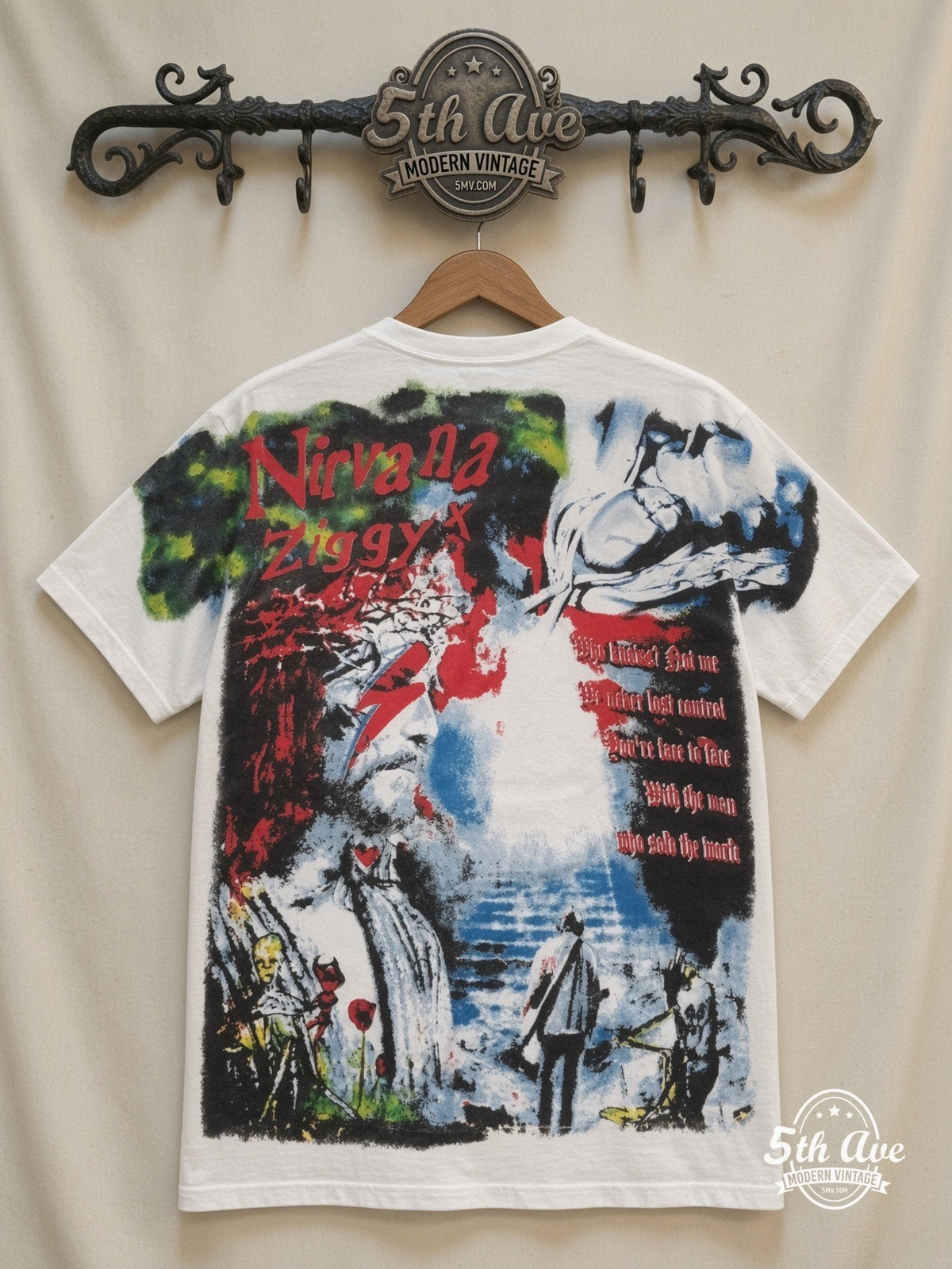 Nirvana Man Who Sold The World all over print vintage tee back on cream 5th Ave rack