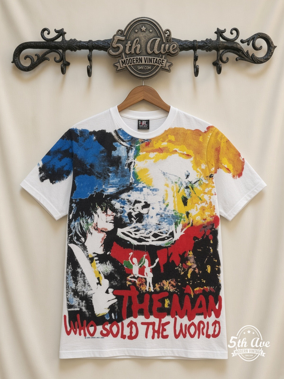 Nirvana Man Who Sold The World all over print vintage band t-shirt front on cream 5th Ave rack