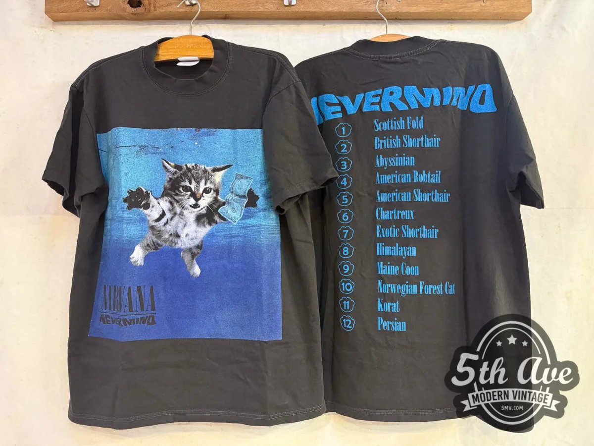 Nirvana Nevermind Kitten Parody with Cat Breeds - New Vintage Band T shirt - Vintage Band Shirts