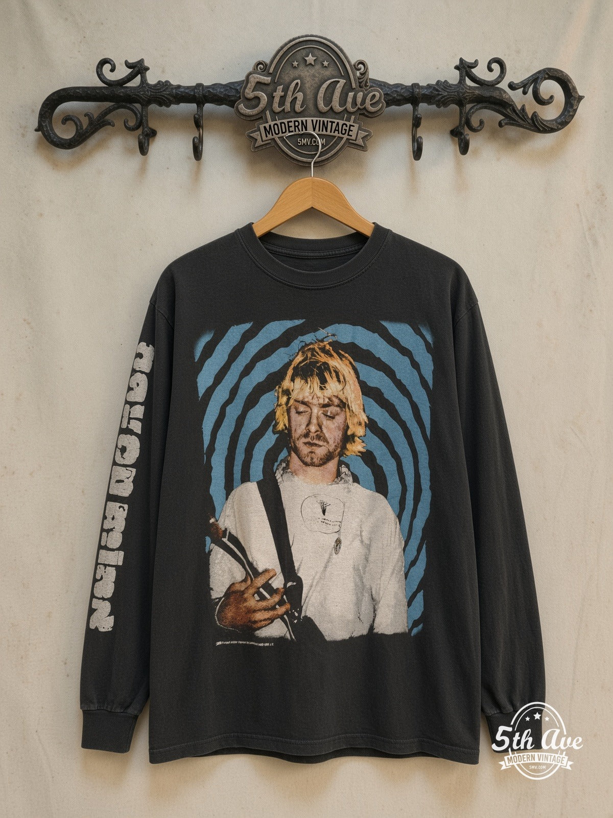 Nirvana Nevermind Kurt Spiral Long Sleeve vintage band t-shirt on rack