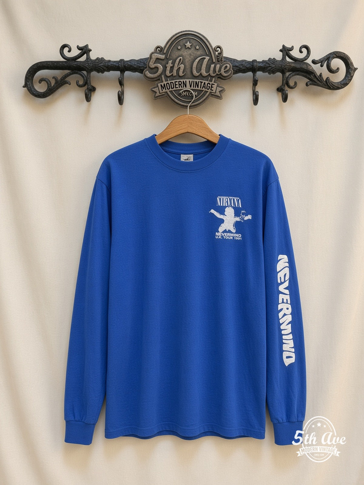 Nirvana Nevermind UK Tour 1991 vintage band t-shirt on rack