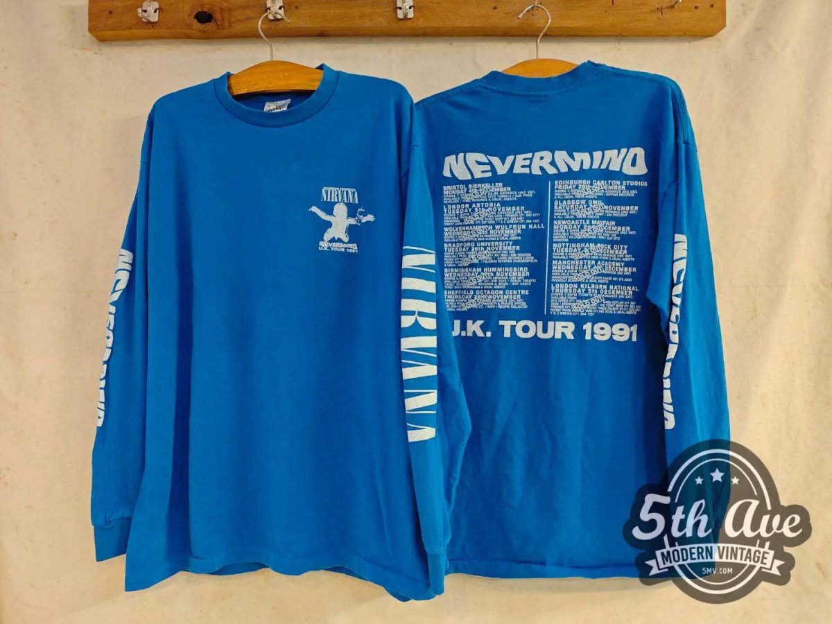 Nirvana Nevermind U.K. Tour 1991 - New Vintage Band Long Sleeve T shirt - Vintage Band Shirts