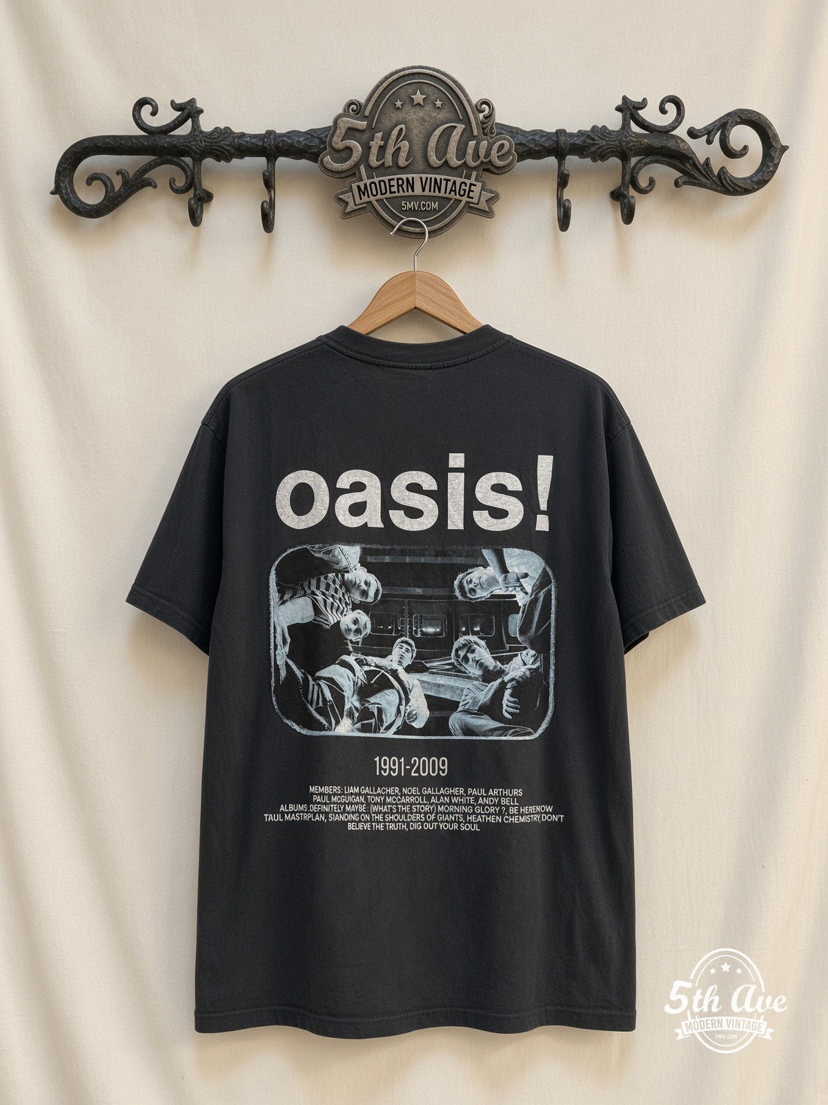 Oasis 1991-2009 Gallagher Portraits vintage t-shirt back on rack