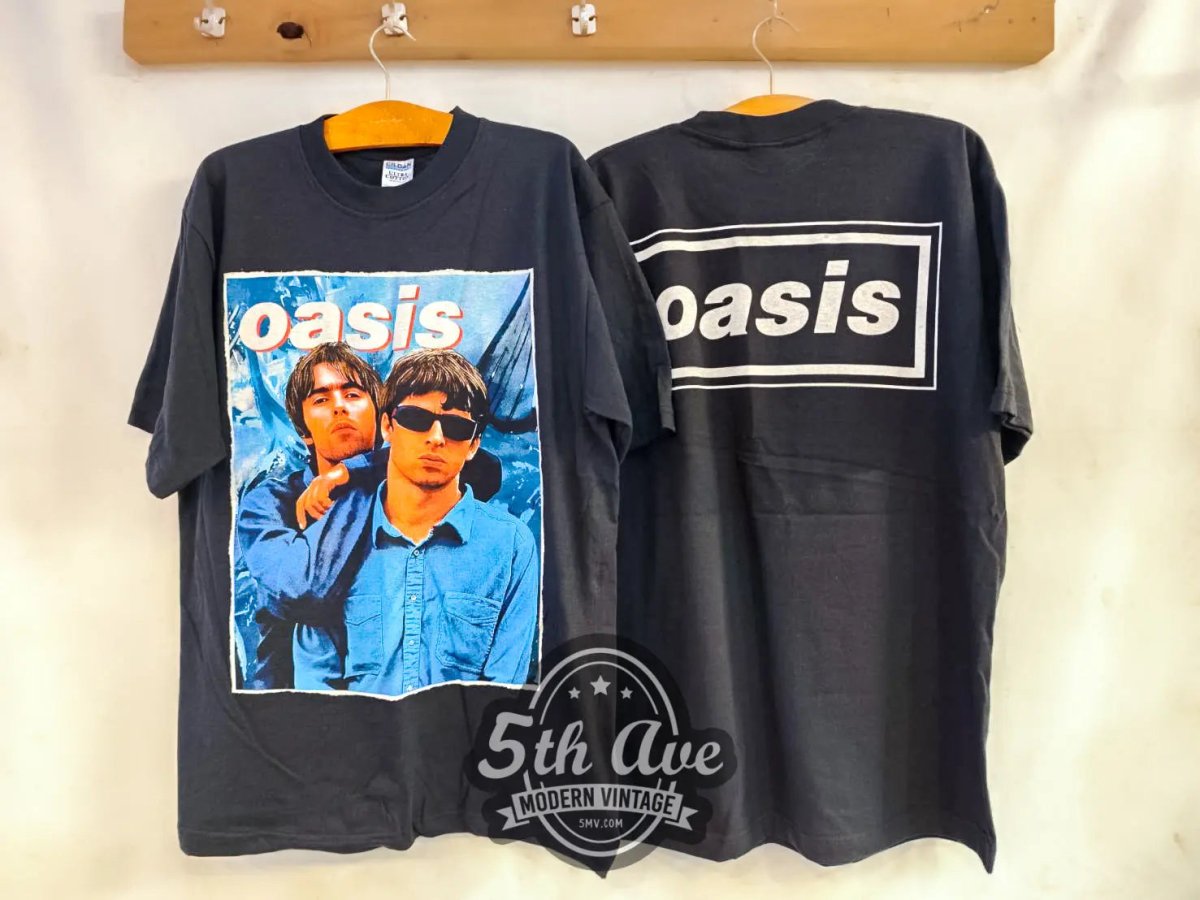 Oasis – Liam and Noel Gallagher – Vintage Band T-Shirt — front and back (original photo)