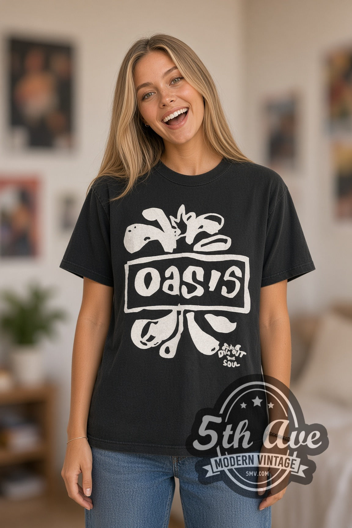 Woman wearing black Oasis Dig Out Your Soul UK Tour 2008 vintage band t-shirt