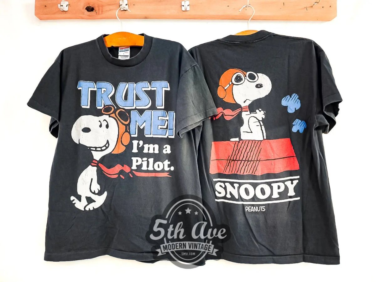 Peanuts Snoopy Trust Me I'm a Pilot - Vintage Reprint Animation T-Shirt - Vintage Band Shirts