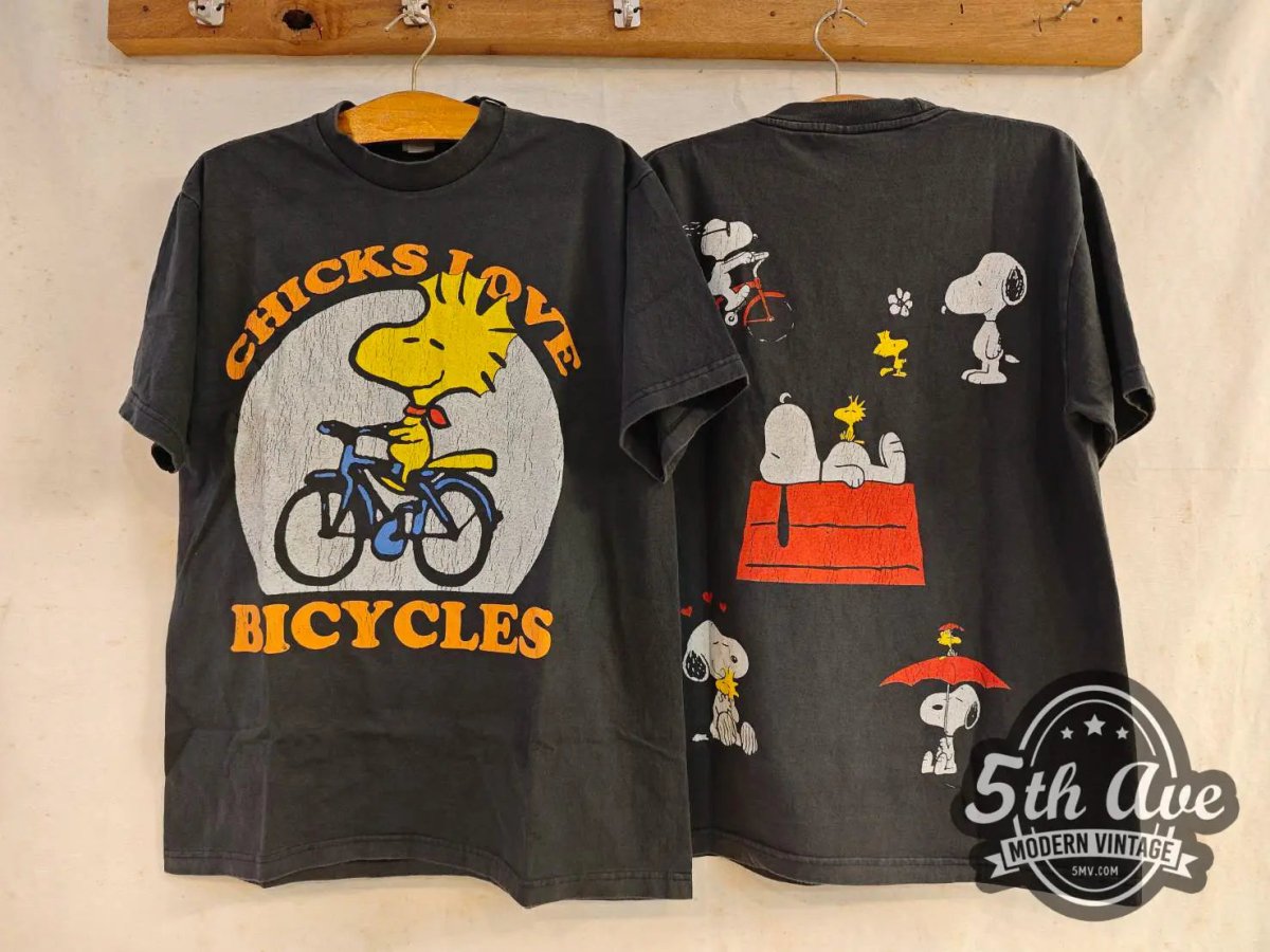 Peanuts Woodstock Chicks Love Bicycles and Snoopy - New Vintage Animation T shirt - Vintage Band Shirts