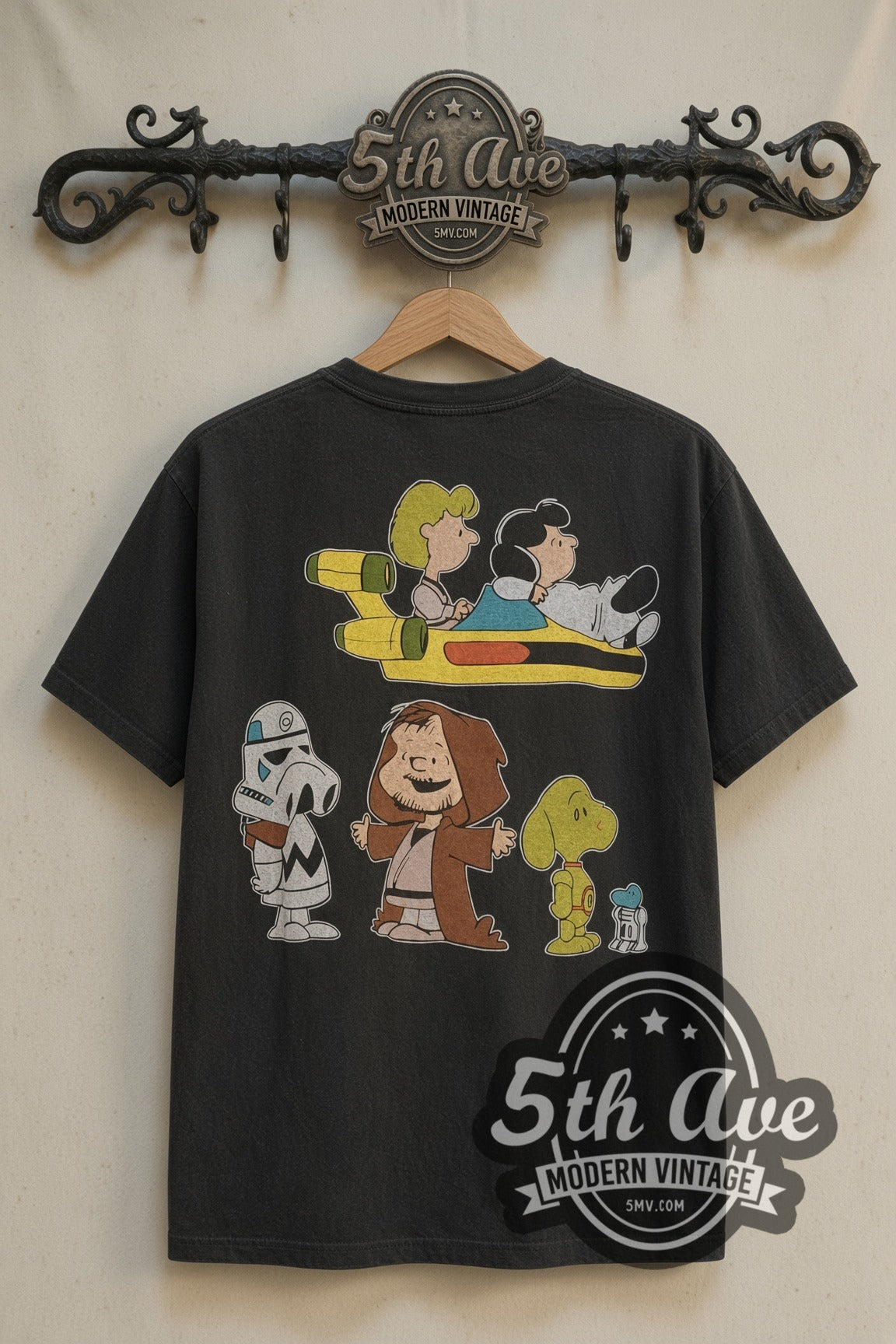 Back print of Peanuts x Star Wars May the Force Be With You Est. 1977 tee on 5th Ave rack