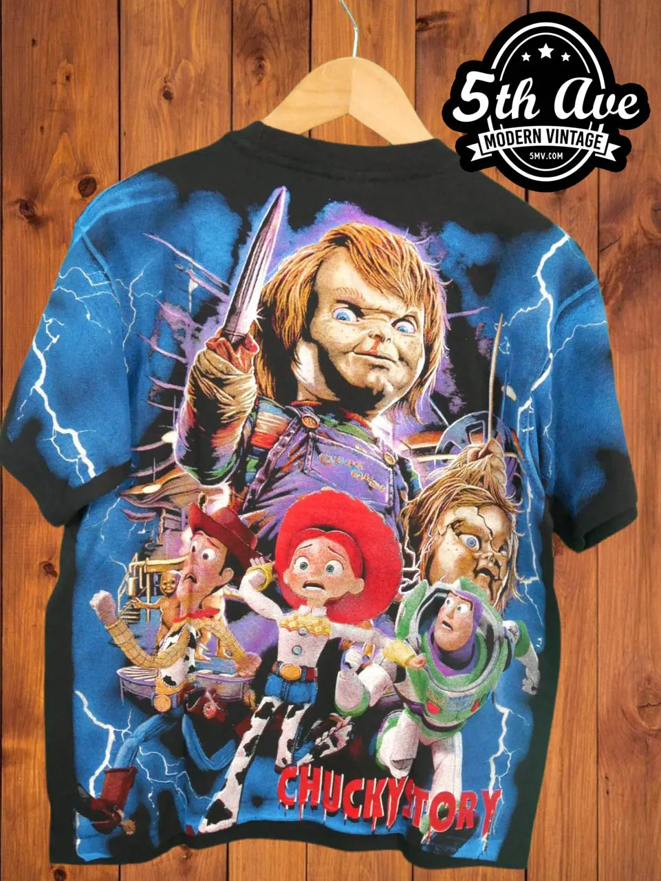 Chucky Story - AOP all over print New Vintage Movie T-Shirt vintage t-shirt laid on bed