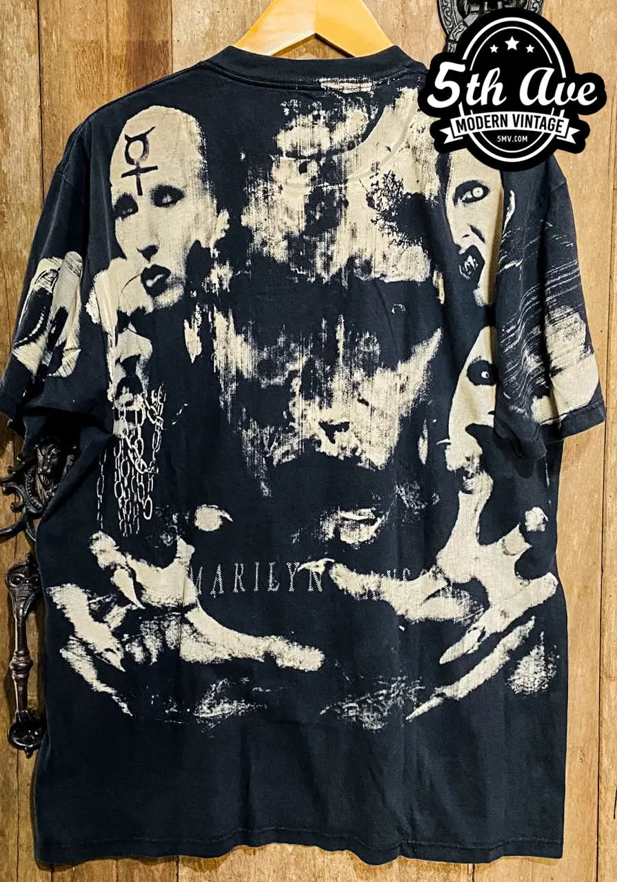 Marilyn Manson - AOP all over print New vintage t-shirt laid on bed