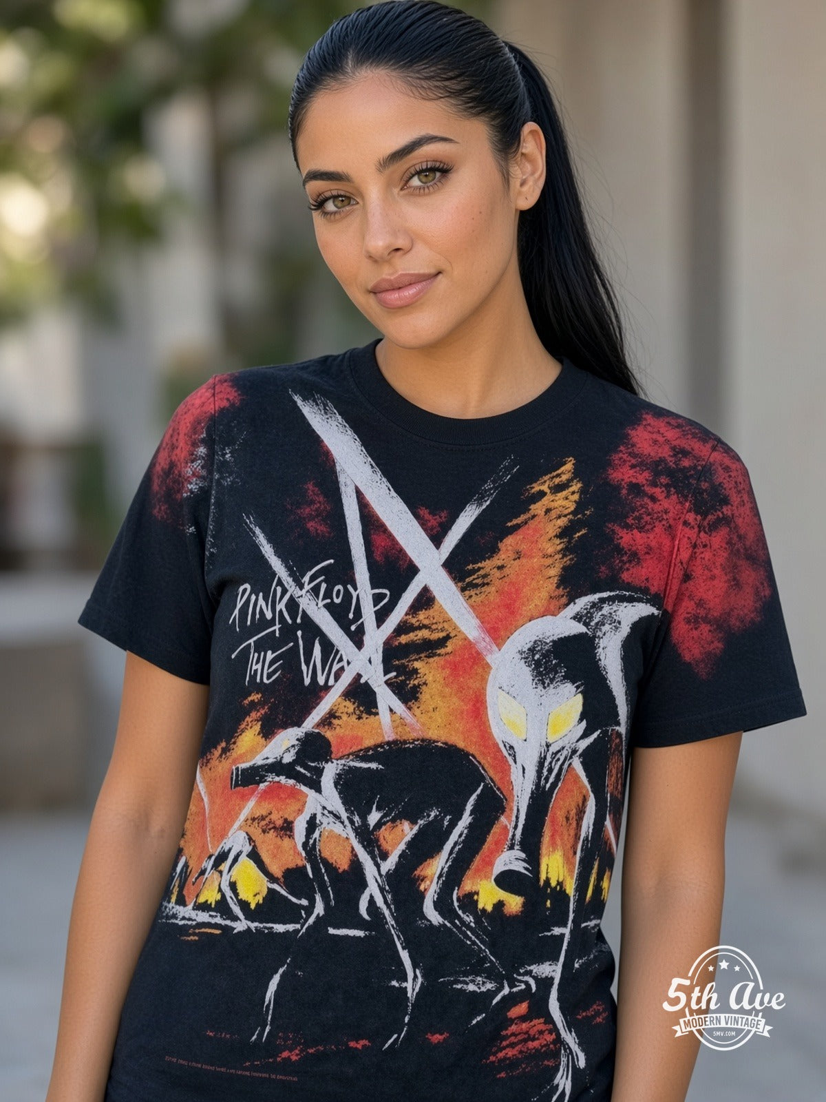 Pink Floyd The Wall Hammers all over print vintage tee model wearing