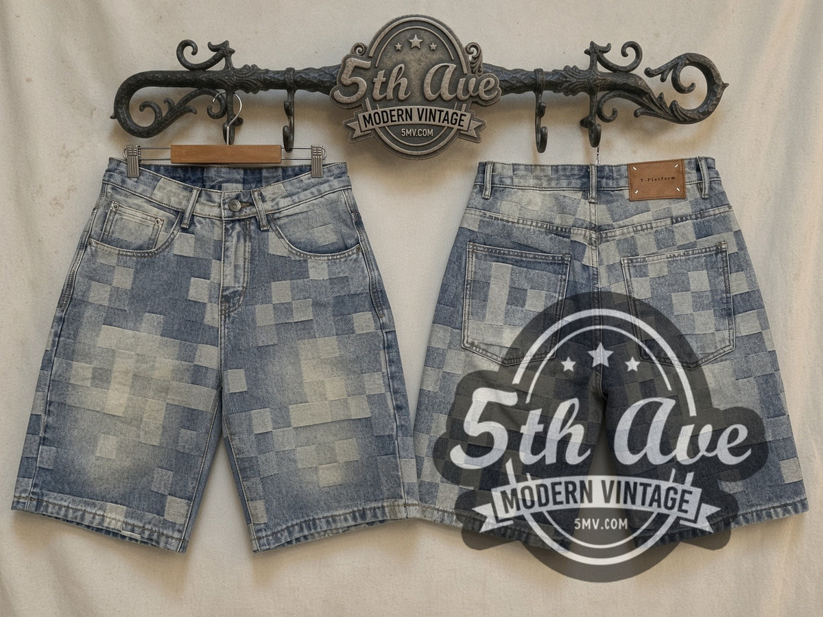 Pixel Grid Digital Checker Jorts – Vintage Streetwear vintage jorts on the 5MV rack