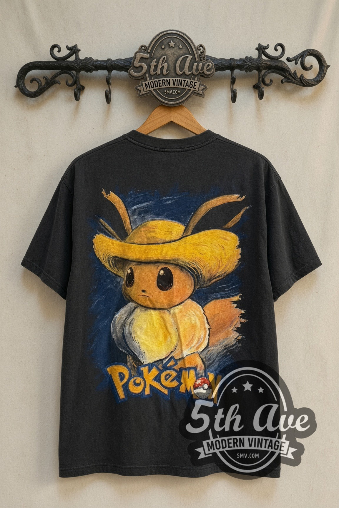 Back print of Pokémon Van Gogh Pikachu & Eevee tee on 5th Ave rack