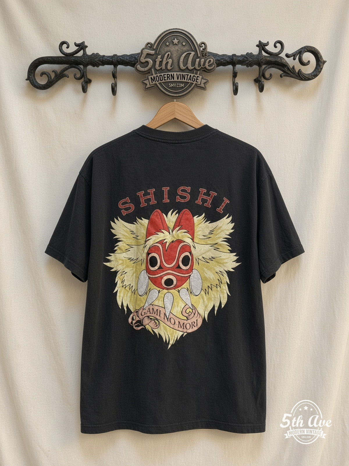 Princess Mononoke Wolf Gods Shishi Mask vintage t-shirt back on rack