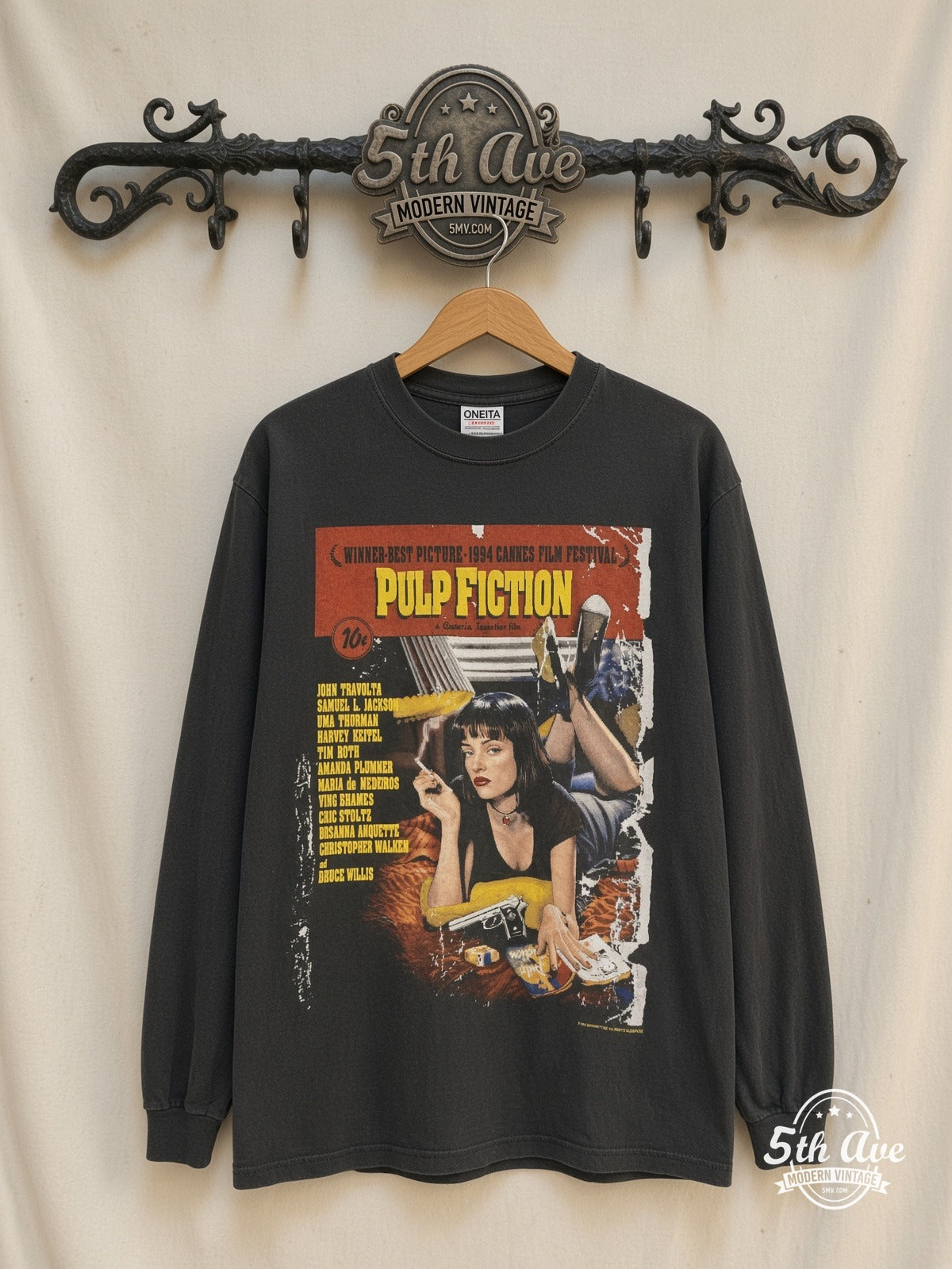 Pulp Fiction Cannes 1994 Uma Mia Long Sleeve vintage movie t-shirt on rack