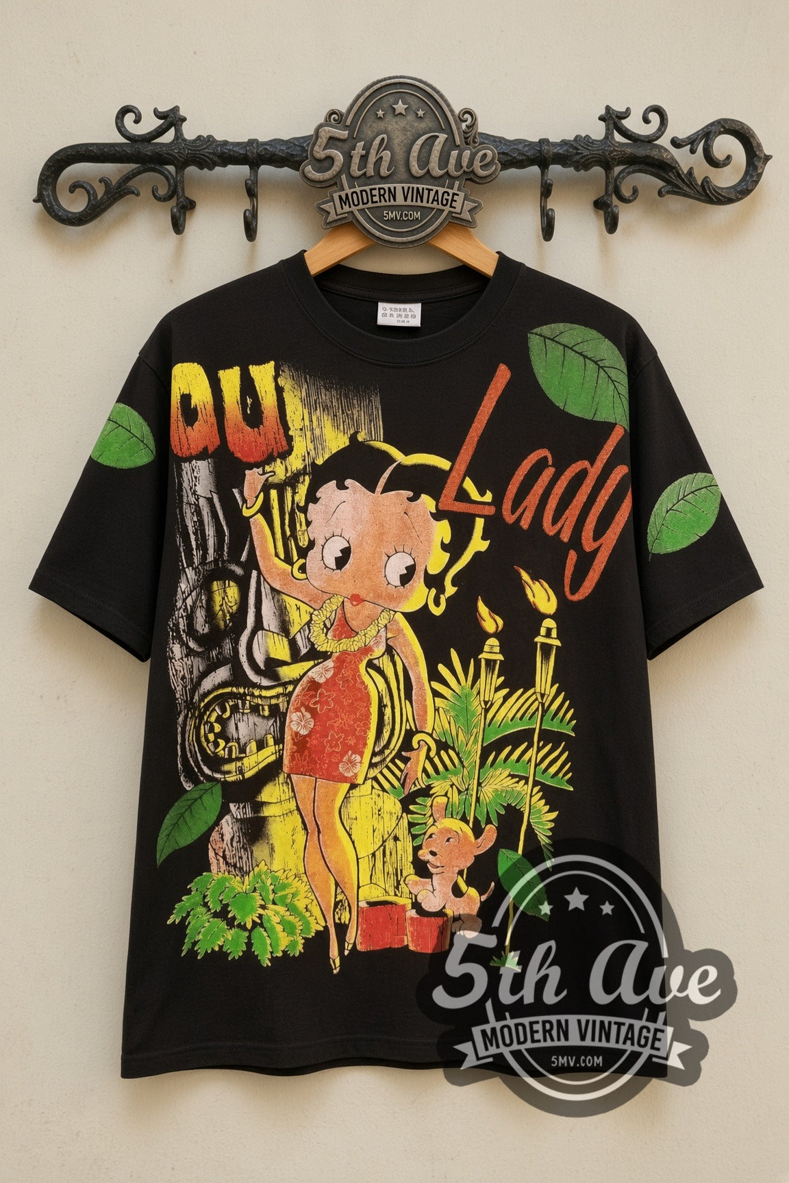 Betty Boop Hula Boop Single Stitch vintage cartoon tee, back view on a display rack