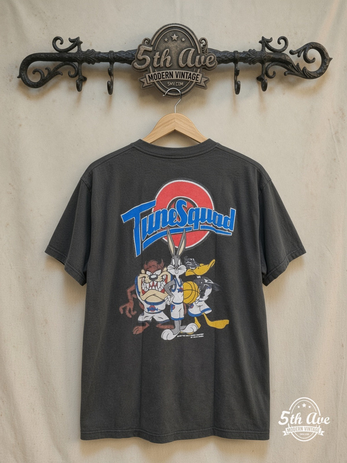Looney Tunes – TuneSquad – New Vintage Graphic Tee — back on locked cream ornate 5th Ave rack
