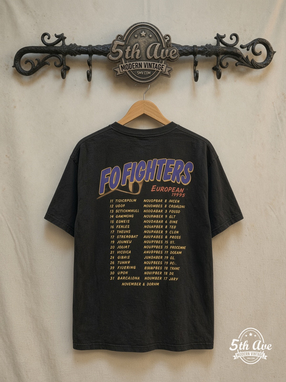 Foo Fighters Long Sleeve T-Shirt — back on locked cream ornate 5th Ave rack