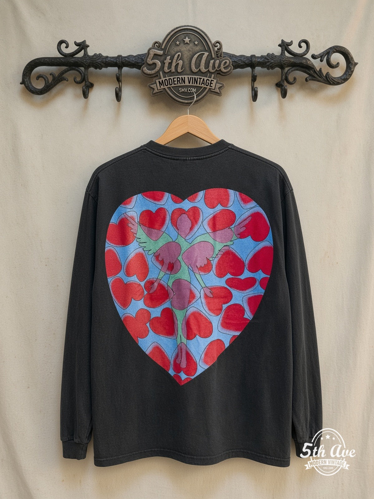 Nirvana – Heart-Shaped Box In Utero Angel Long Sleeve – Vintage Band T-Shirt — back on locked cream ornate 5th Ave rack