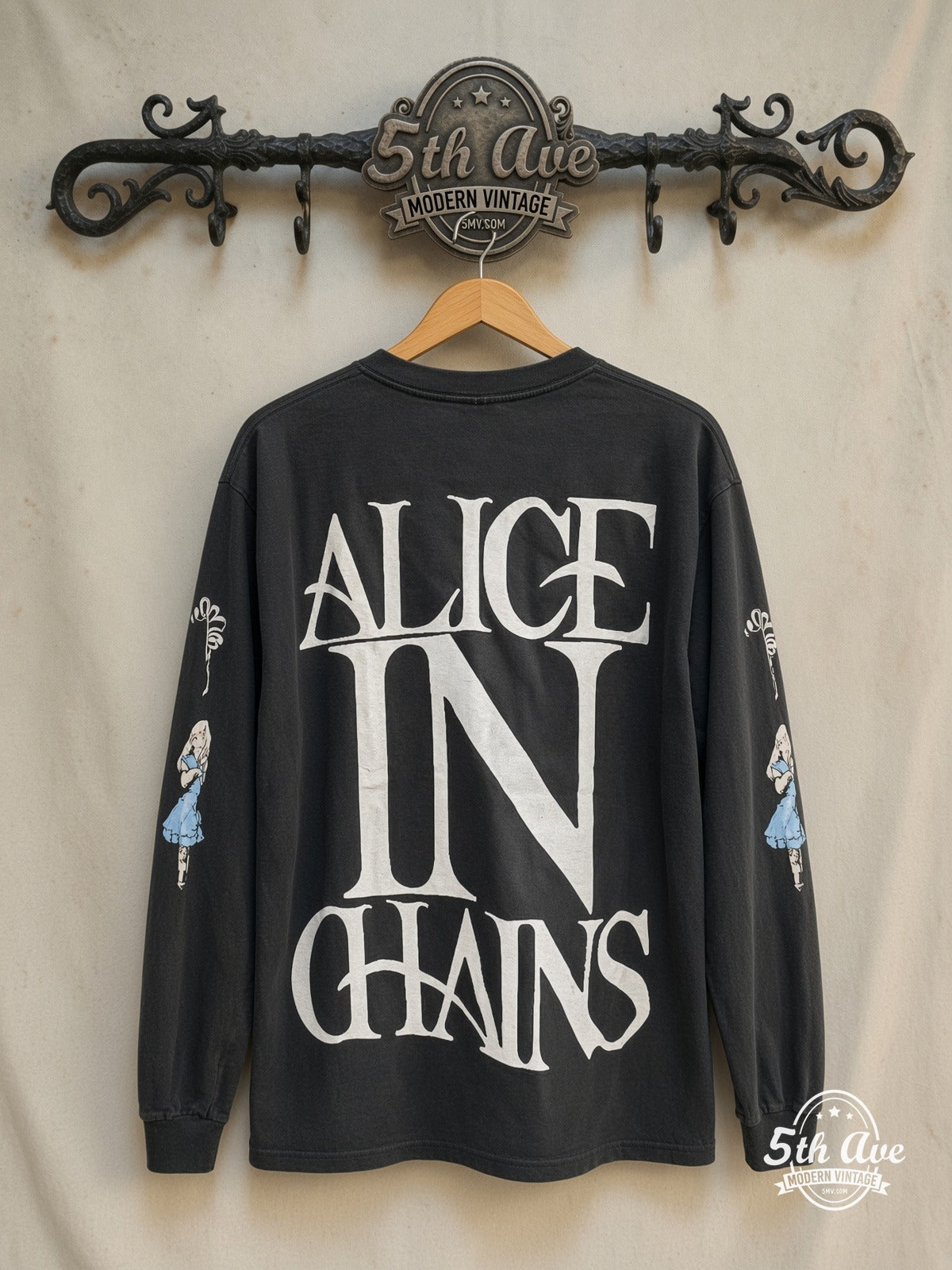 Alice in Chains – In Wonderland – Vintage Band T-Shirt — back on locked cream ornate 5th Ave rack