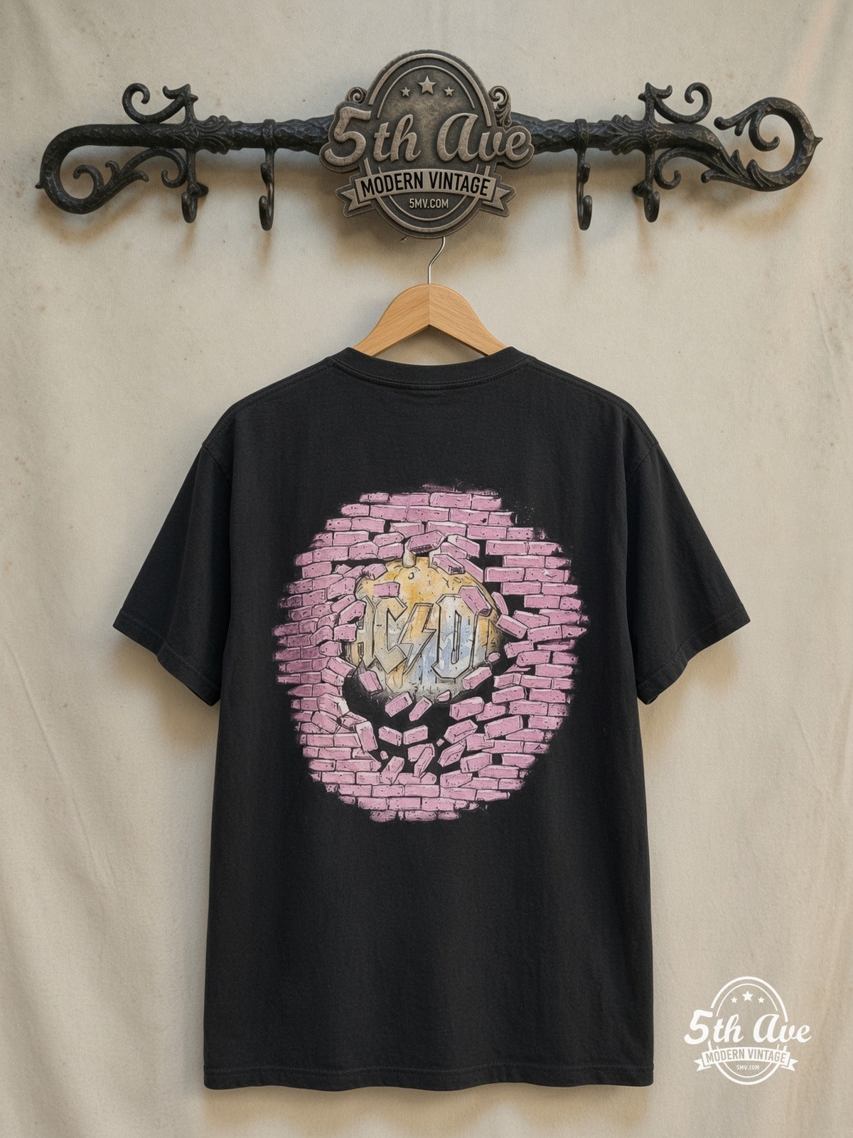 AC/DC – Ballbreaker – Vintage Band T-Shirt — back on locked cream ornate 5th Ave rack
