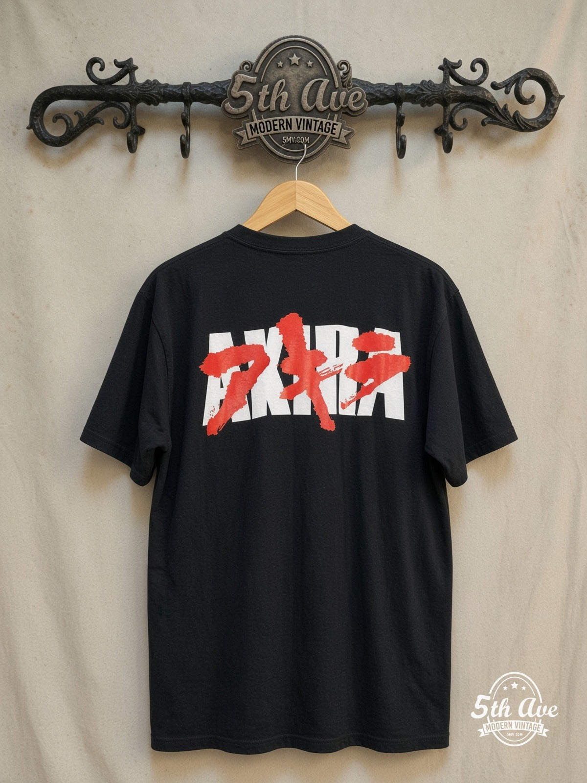 Akira: Iconic Vision - Black t shirt with Striking Front Image and Bol – d Back Text – New Vintage Anime Tee — back on locked cream ornate 5th Ave rack