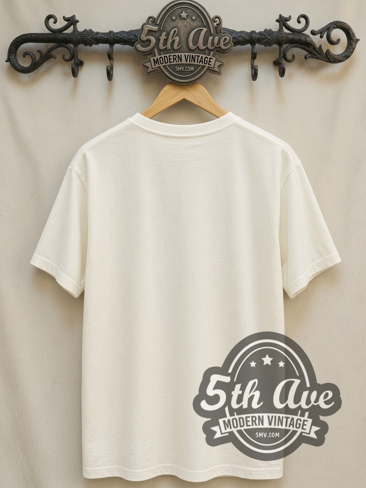 Guns N' Roses – Est. 1985 Skull Label (White) vintage band t-shirt, back view on a display rack