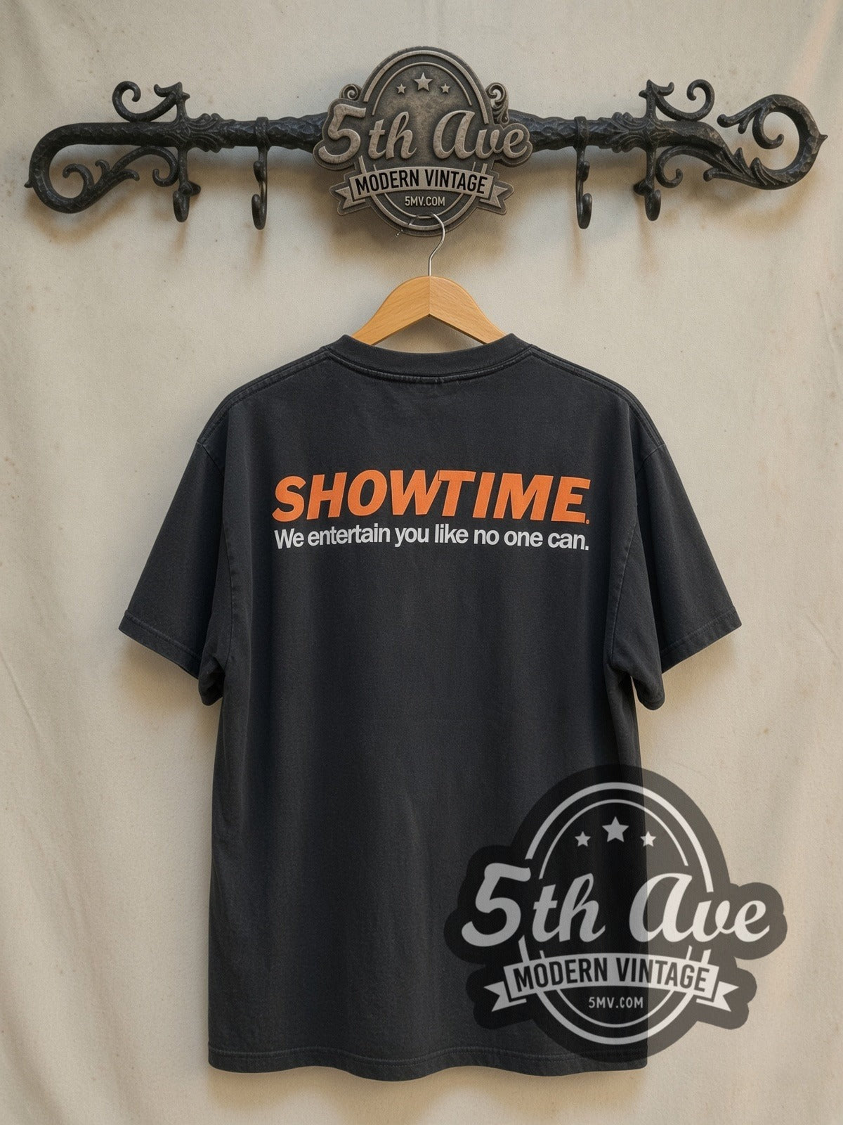 The Silence of the Lambs Showtime vintage graphic t-shirt, back view on a display rack
