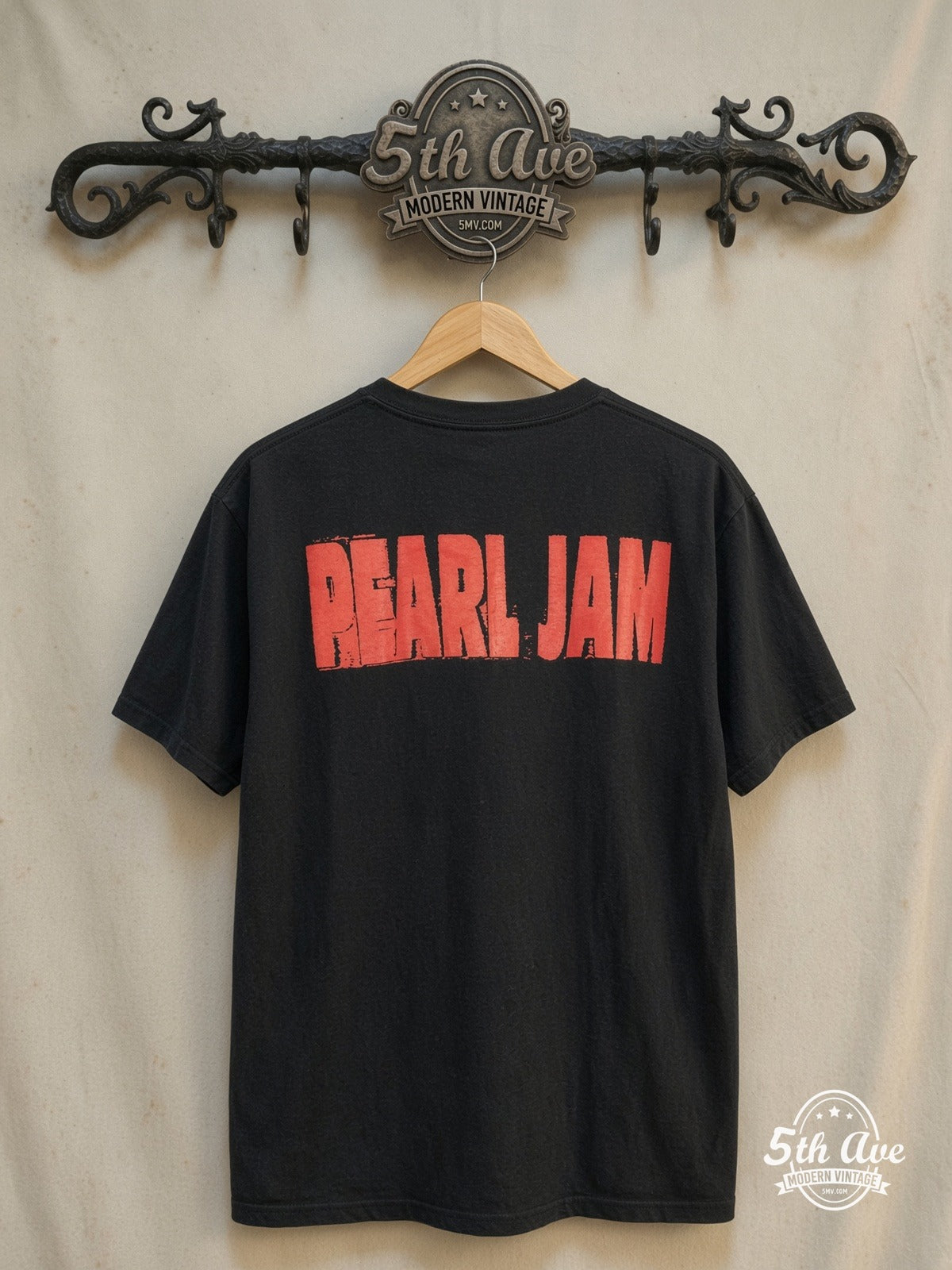 Pearl Jam – Don't Give Up – Vintage Band T-Shirt — back on locked cream ornate 5th Ave rack
