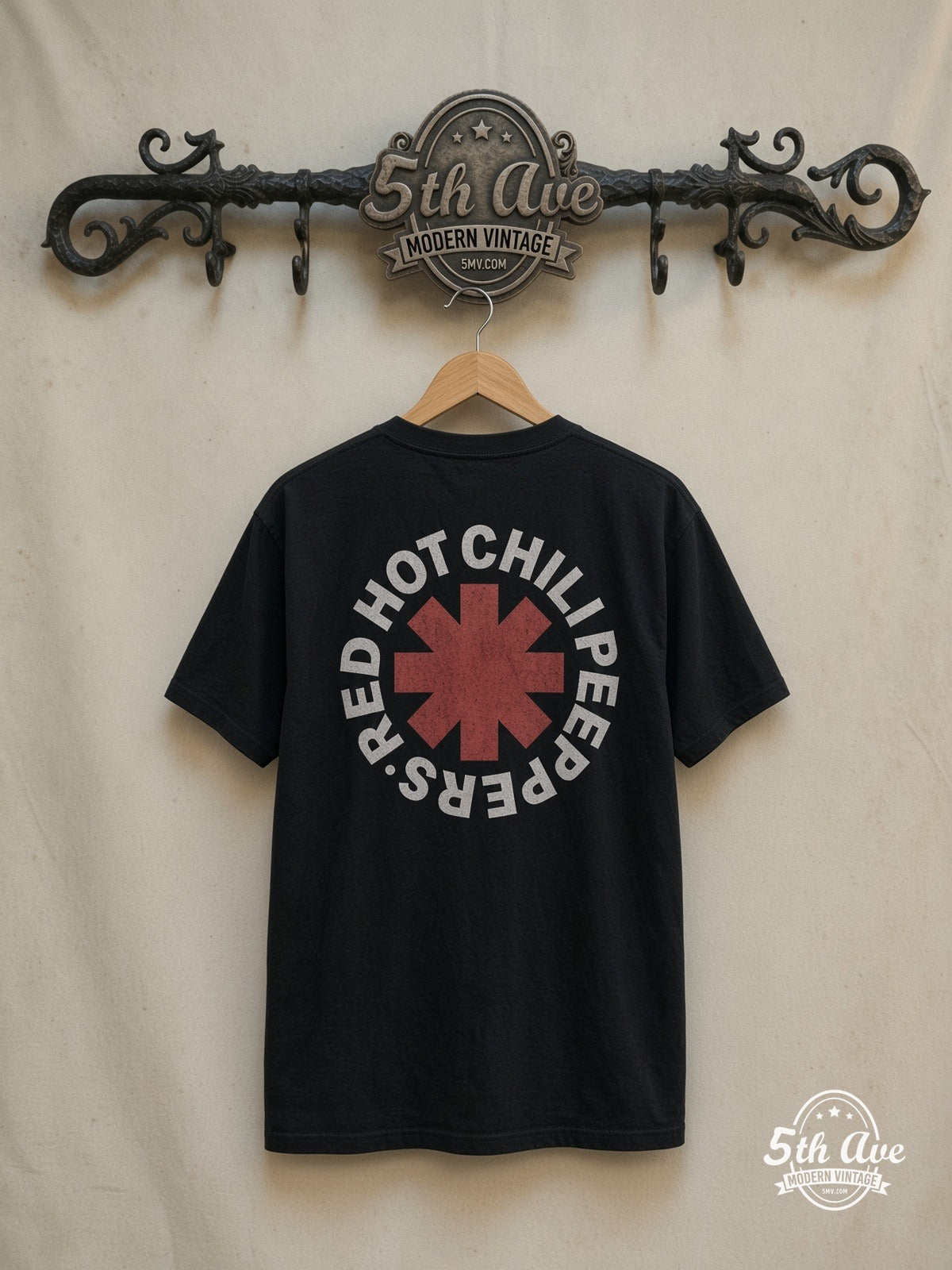 Red Hot Chili Peppers – 1990 European Tour Great Expectorations – Vintage Band T-Shirt — back on locked cream ornate 5th Ave rack