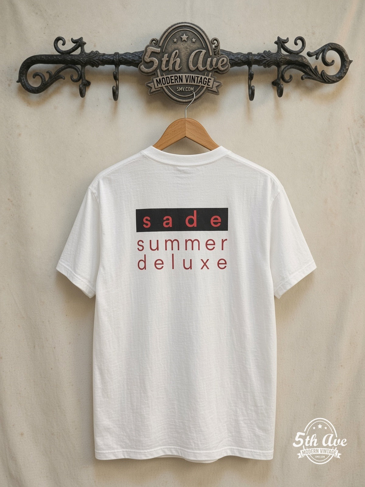 Sade – Summer Deluxe Life Promise Pride Love – Vintage Band T-Shirt — back on locked cream ornate 5th Ave rack