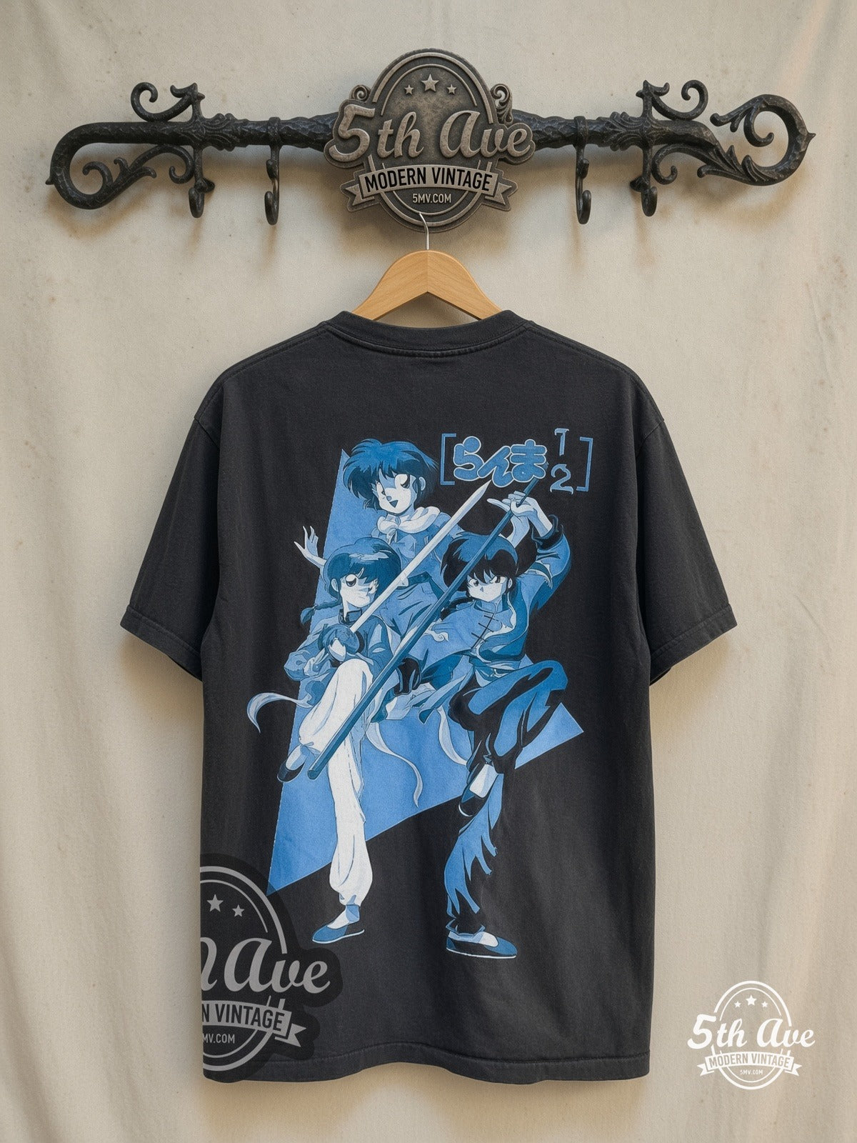 Ranma ½ – Skateboard – New Vintage Anime Tee — back on locked cream ornate 5th Ave rack