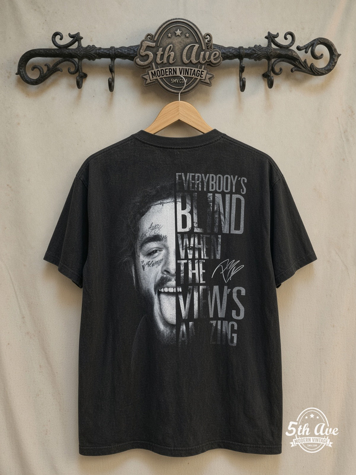 Post Malone – Stay – Vintage Graphic Tee — back on locked cream ornate 5th Ave rack