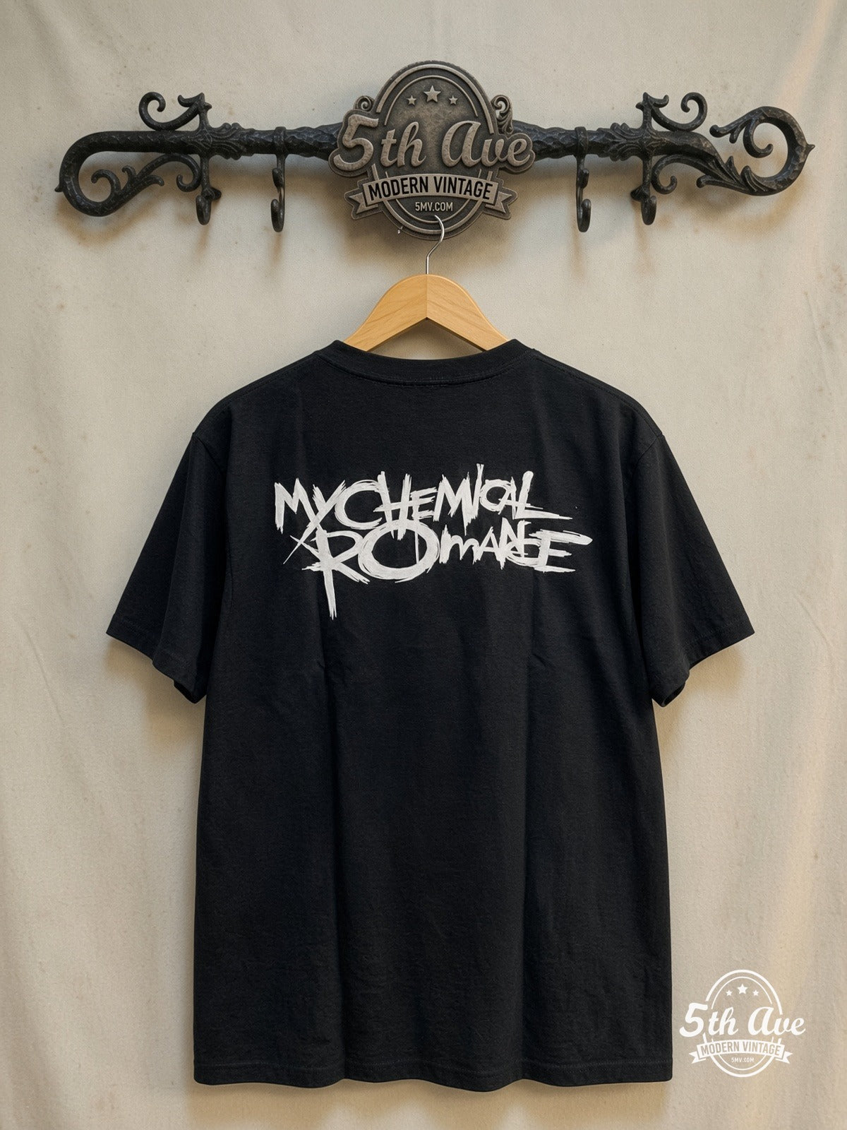 My Chemical Romance – Vintage Band T-Shirt — back on locked cream ornate 5th Ave rack