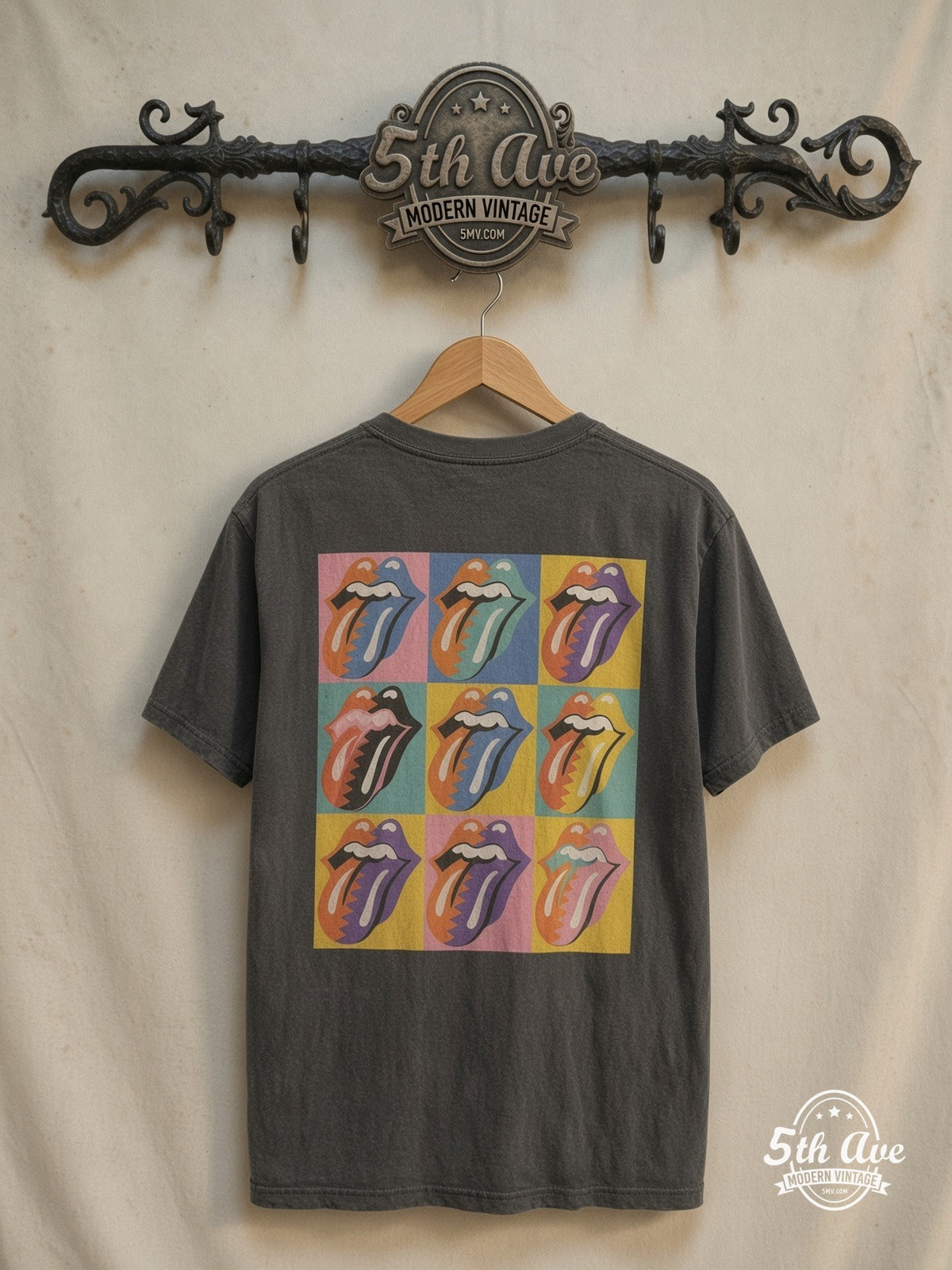 Rolling Stones Classic T-Shirt — back on locked cream ornate 5th Ave rack