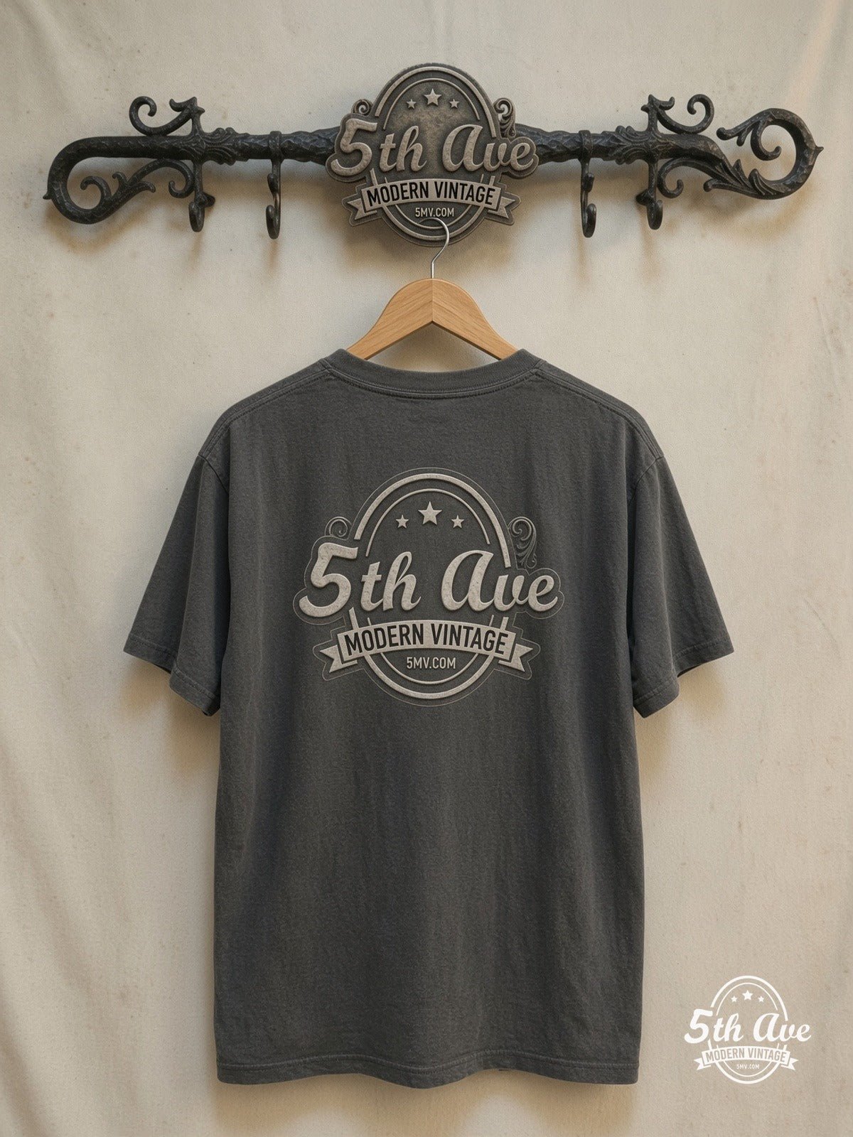 Frank Zappa – Playing Guitar B&W Photo – Vintage Band T-Shirt — back on locked cream ornate 5th Ave rack